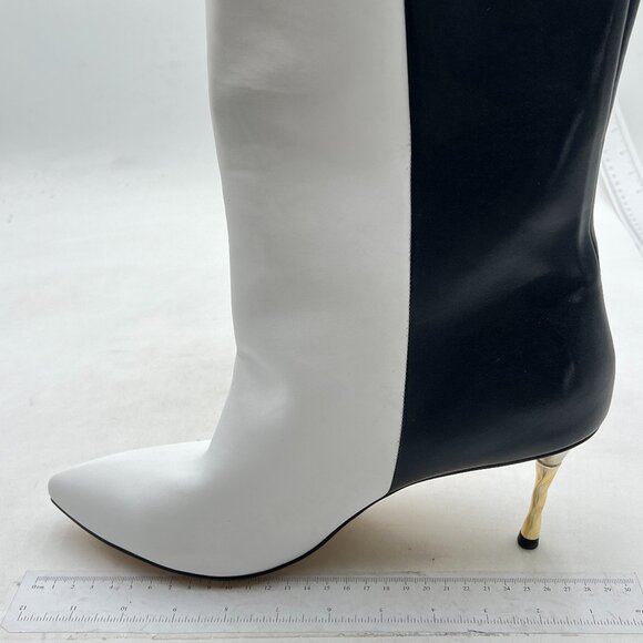 Women Heeled Ankle Booties Pointed Toe Stiletto High Heel Booties Black White - Picture 1 of 6
